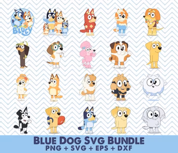 Blue dog SVG Bundle, Bingo PNG Bundle, bluey birthday png, blue healer png file, cute blue dog svg, Bingo PNG Clipart, Kids Cartoon svg Pack