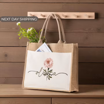 Custom Birth Month Flower Tote Bag, Gift for Women, Birthday Name Bag, Present for Mom or Friend, Family Gift, Custom Birthday Gift