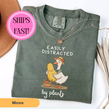 Funny Goose Gardener Shirt Easily Distracted By Plants Botanical Gardening Graphic Tee
