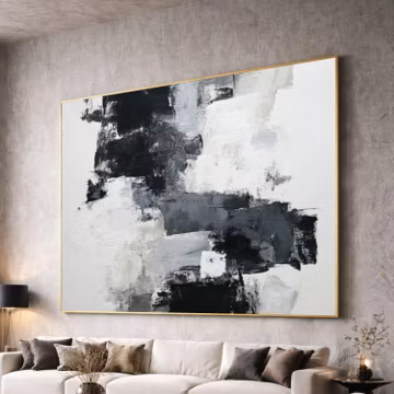 Modern Black and White Abstract Canvas, Monochrome Wall Art, Contemporary Print, Neutral Home Decor, Ready to Hang Canvas Art