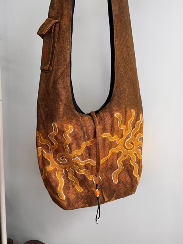 Boho Cotton Bag Women | Handmade Embroidered Shoulder Purse | Sun Motif Artisan Tote | Slow Fashion Accessory