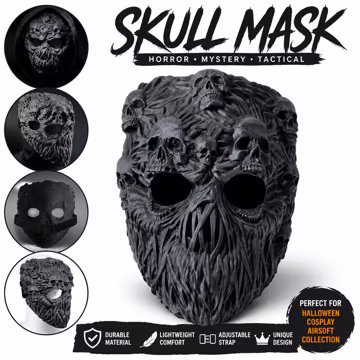 Resin Multi-Skull Full Face Mask, Gothic Horror Pile of Skulls Mask, Halloween Cosplay Costume Prop, One Size Fits Most