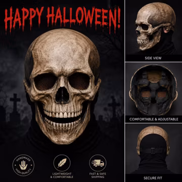 Resin Skull Mask with Movable Jaw, Realistic Skeleton Full Face Mask, Halloween Horror Cosplay Prop, One Size Fits Most