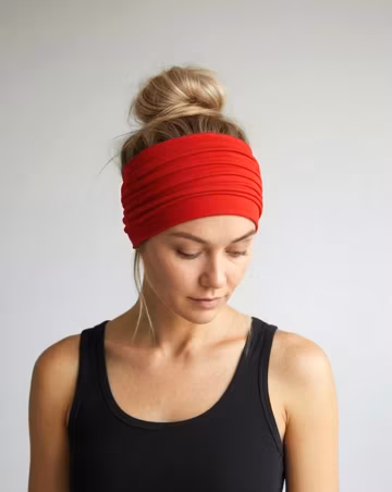 Wide Stretchy Headband, Soft Jersey Headband, Handmade Yoga Headband, Red Scrunch Headband