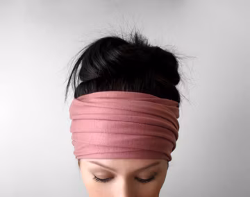 TURKISH ROSE Extra Wide Headband Scarf, Handmade Jersey Head Scarf, Soft Stretch Hair Scarf, Yoga Headwrap