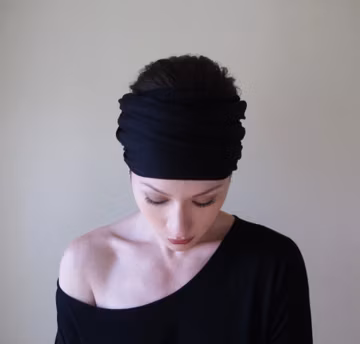 BLACK Jersey Headscarf, Handmade Extra Wide Headband Scarf, Ecoshag Jersey Headwraps for Women, Long Hair Scarf