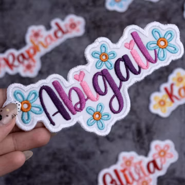 Custom Daisy Embroidered Name Patch: Sew/Iron on/Hook & Loop