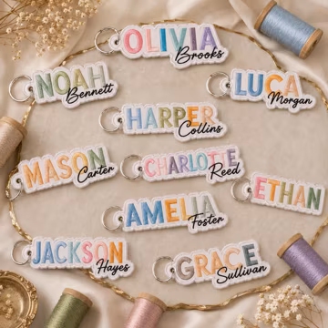 Colorful Embroidered Name Keychain, Personalized Name Keyring, Custom Bag Tag, Backpack Keychain, Teacher Gift