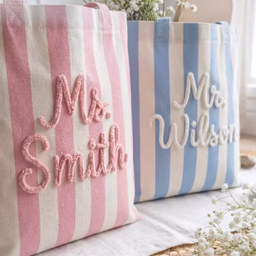 Custom Teacher Name Tote Bag, Embroidered Back To School Canvas Bag, Personalized Teacher Day Tote, Back to School Bag, Graduation Gift