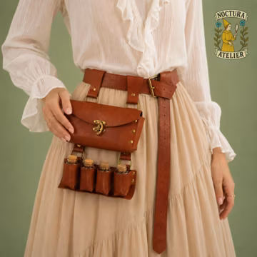 Medieval Alchemy Belt Bag with Potion Bottles, Viking LARP Waist Accessory, Ren Faire Wizard Cosplay Costume