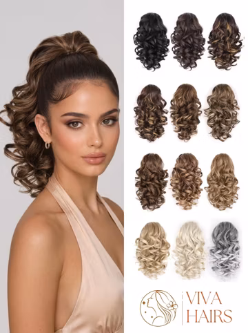 Ponytail Extension, 12" Short Curly Wavy Claw Clip Pony tails Hair Extensions Hairpieces for Women - Light brown with blonde highlights