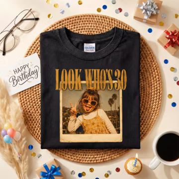 Custom Look Who's 30 Shirt, Personalized Vintage Photo Birthday Tee, 30th Birthday Gift, Retro Polaroid Custom Face Shirt, Birthday Queen
