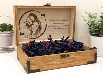 Custom Engraved Wooden Memory Box | Photo Gift for Anniversary | Personalised Couples Keepsake