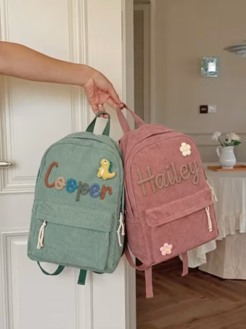 Personalized Corduroy Kids Backpack, Custom Name Embroidered Toddler Backpack, Preschool School Bag, Nursery Backpack, Back to School Gift