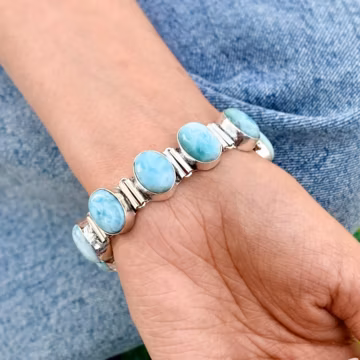 Dolphin Larimar Oval Cabochon Bracelet, 925 Sterling Silver Toggle Charm
