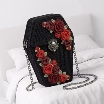 Crochet Coffin Bag Pattern, Gothic Roses Skull Purse Tutorial (PDF)