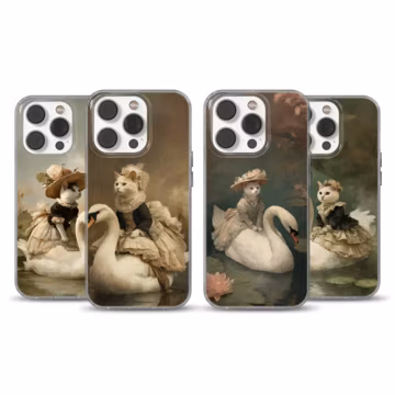 Vintage Cat Lady Phone Case Swan and Cat cover for iPhone 16e, 17 Pro Max, 15, 13, Samsung S26, A56, Pixel 10, 9A