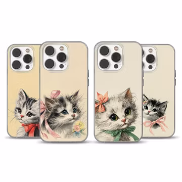 Vintage Kitten Phone Case Cute Cat with Bow cover for iPhone 16e, 17 Pro Max, 15, 13, Samsung S26, A56, Pixel 10, 9A