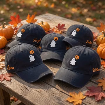 Halloween Bundle Embroidered Baseball Cap, Personalized Name Hat, Spooky Season Witch Design, Gothic Fall Hat, Halloween Gift
