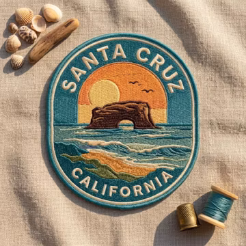 Santa Cruz California Embroidered Patch β Coastal Sunset Arch Rock Travel Souvenir for Jacket Backpack Hat