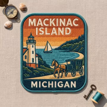 Mackinac Island Michigan Embroidered Patch – Lighthouse Carriage Sailboat Coastal Travel Souvenir