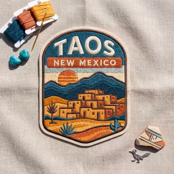 Taos New Mexico Embroidered Patch β Desert Landscape Southwest Travel Souvenir for Jacket Backpack Hat