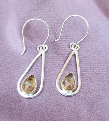 Handmade Citrine Sterling Silver Earrings, Boho Dangle Earrings