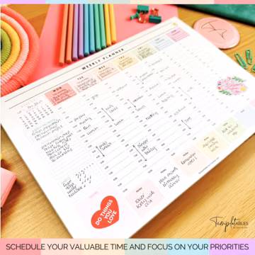 Weekly Hourly Planner Notepad, Colorful Daily Planner Desk Pad, Weekly Schedule, To Do List Note Pad, Undated ADHD Productivity Planner | A4