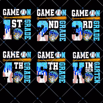 Baseball Back To School PNG Bundle, Game On Kindergarten 1st 2nd 3rd 4th 5th Grade PNG, Baseball Ice Cream Drip School Shirt Design Download