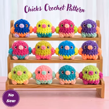 Chicks Crochet Pattern PDF, No Sew Plush Amigurumi Birds, Rainbow Chicks Crochet Tutorial, Colorful Chenille Yarn Toy Pattern, DIY Art