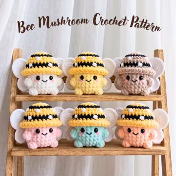 Mushroom Crochet Pattern PDF |Cute Kawaii Honey Bee Mushroom Plush Pattern |Low Sew Beginner Friendly Amigurumi |Cottagecore Crochet Pattern