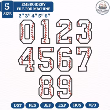 Baseball Applique Numbers Bundle 0-9, Sports Number Embroidery Design for Machine, Baseball Birthday PES DST JEF, Instant Download Digital
