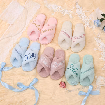 Personalized Slippers, Bridal Slippers, Custom Bride Slippers, Fluffy Bridesmaid Slippers, Bridesmaid Gifts