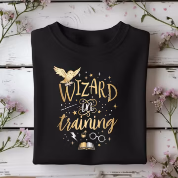 harry potter shirt | Wizard In Training Shirt | Cute Magic Owl Graphic Tee | Gold Stars Wand Sparkles Kids | Youth Apparel Present Gift