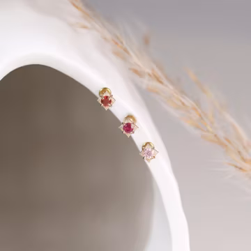 14K Solid Gold Starburst Birthstone CZ Stud Earring • Tiny Star Helix Conch Tragus Threadless Pin • Celestial Star Cartilage Lobe Piercing