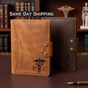 Leather Document Holder for Physician, Personalized A4 A5 Leather Journal Portfolio, Medical Doctor Graduation Gift, PhD MSc Gift for Him
