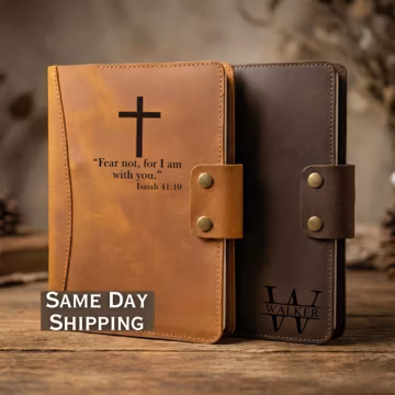Bible Verse Prayer Journal Personalized Christian Gift for Men Custom Leather Scripture Notebook Cover Faith Gift for Pastor Cross Notebook