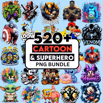 520+ Cartoon Bundle PNG, Cartoon Characters, Cartoons Bundle, Retro Png Files, Cartoon Png, Superhero Clipart, T Shirts Design