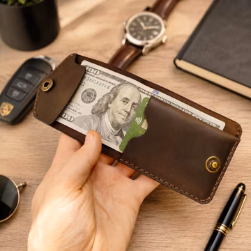 Personalized Leather Wallet, Custom Engraving Card Holder, Compact Gift for Men
