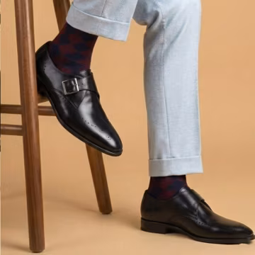 Men's Black Leather Single Monk Strap Shoes – Brogue Dress, Wedding Formal Footwear