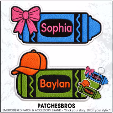 Custom Crayon Name Patch Personalized Text Teacher Student Back to School Boy Girl Embroidered Patches Keychain Sew On Iron On