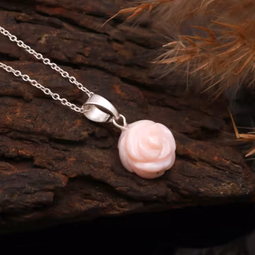 Natural Pink Opal Rose Flower Necklace, AAA Pink Opal Handmade Flower Pendant for Girls, Floral Jewelry for Her