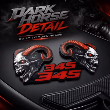 Ram Skull Badge Pair, Red Eye Acrylic Fender Emblem
