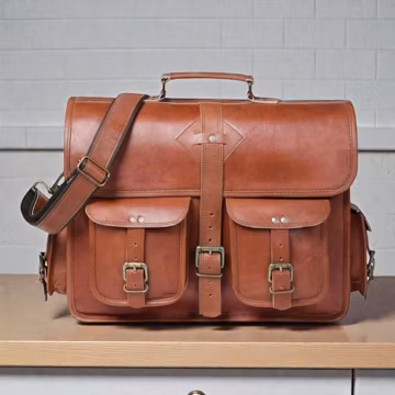 Men’s Leather Messenger Bag | Classic Laptop Briefcase | Office & Travel Shoulder Bag | Custom Name Engraved Gift