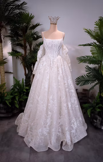 Off Shoulder Lace Ball Gown Wedding Dress with Corset Bodice | Romantic Princess Bridal Gown | Custom Made Handmade Wedding Dress