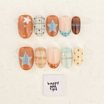 Cocoa Star Mix Press On Nails | Short Oval | Handmade