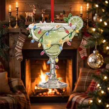 Margarita Christmas Ornament Cocktail Glass with Christmas Lights Festive Lime Drink Tree Hanging Decor Funny Bartender Gift