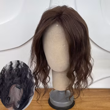 Ultra-HD Lace Curly Human Hair Topper, 8x11cm Invisible Lace Fringe,3-Clips(Black/Brown)