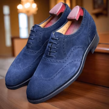 Handmade Mens Blue Suede Brogue Oxfords, Formal Dress Shoes