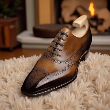 Men's Handmade Genuine Brown Leather Oxford Lace Up Wingtip Formal Dress Shoes